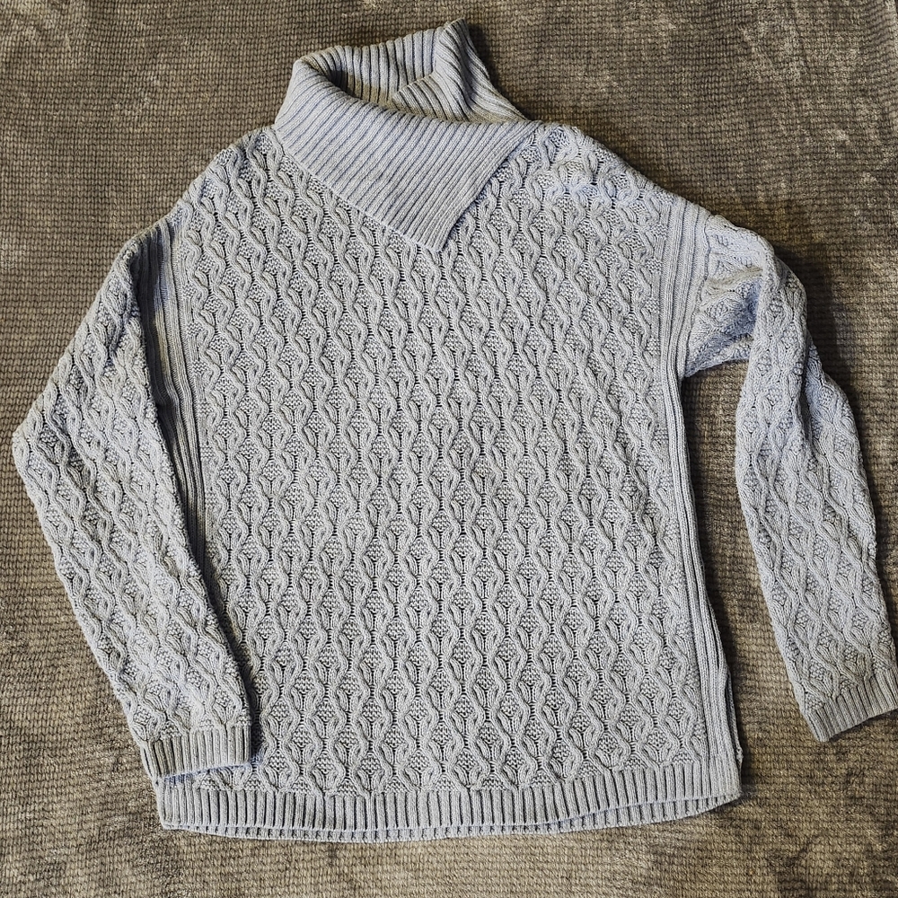 Jeanne Pierre Periwinkle 100 Cotton Turtleneck Women Sz L Cross Hatch Cable Knit